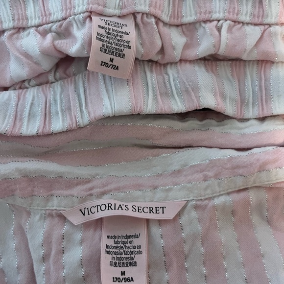 Victoria's Secret Pink and White Striped Pajama Set with Silver Lurex - Picture 2 of 3